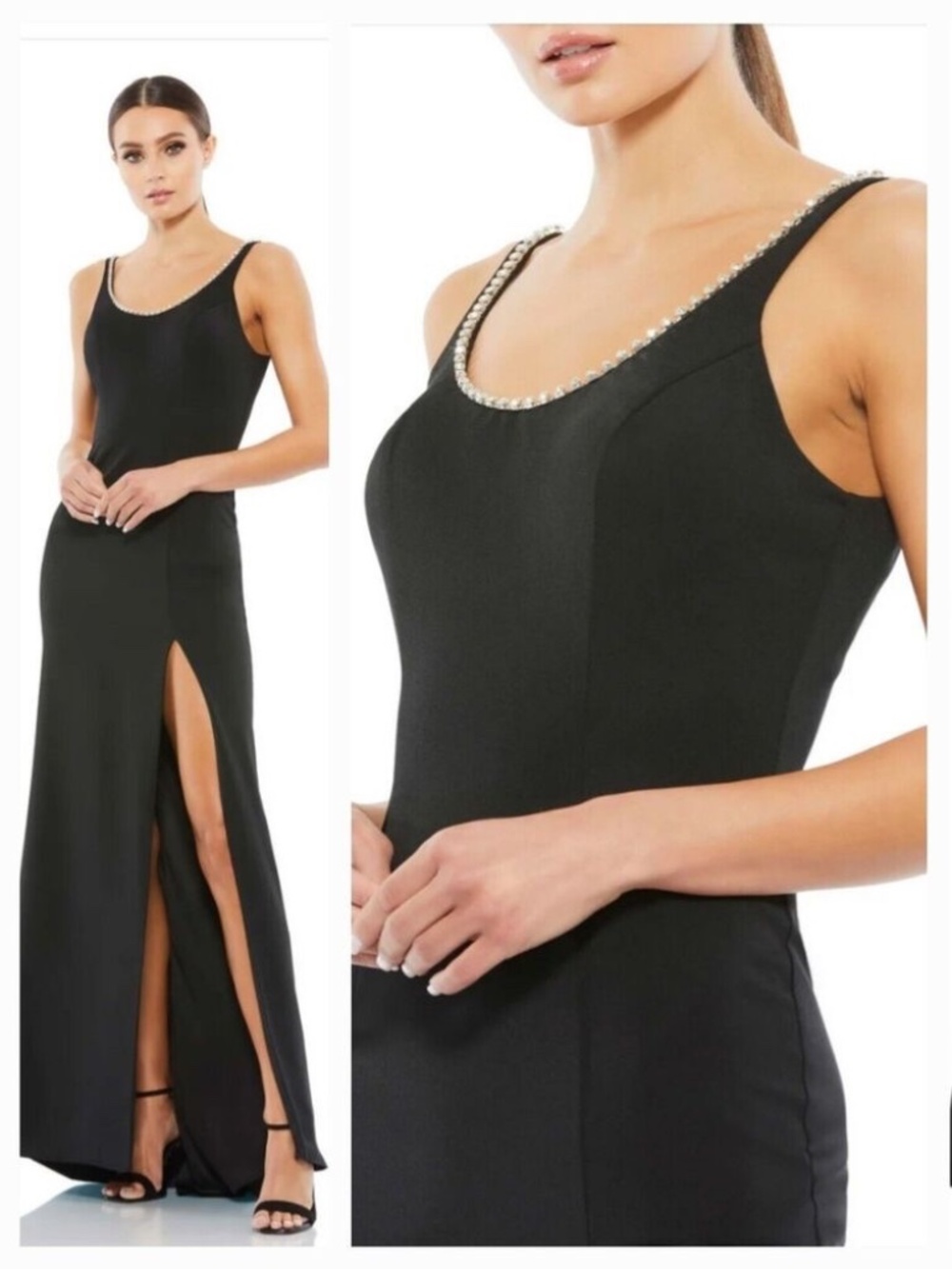 NWT MAC DUGGAL 26583 Black Sleeveless Crystal Scoop Column Gown size 2